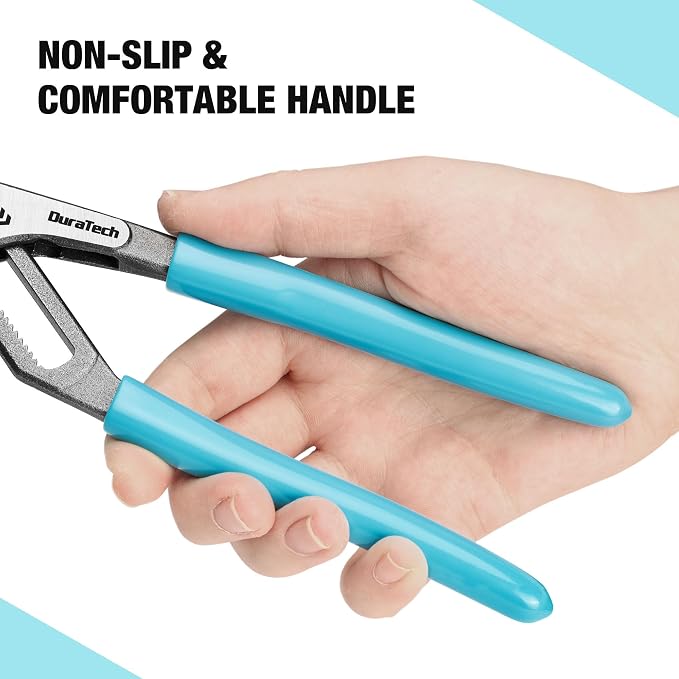 DURATECH 2-Piece Water Pump Pliers Set(8" & 10"), Quick-Adjust Groove Joint Pliers with Slide-to-Unlock Mechanism, V-Jaw Design, CR-V Steel, for Plumbing, Automotive, and Household Repairs