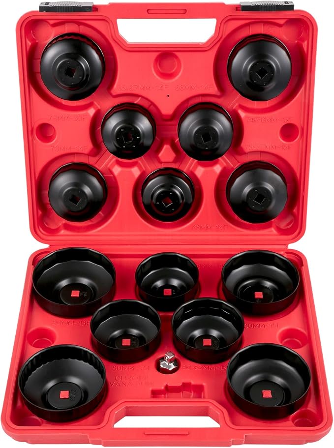 VEVOR Oil Filter Socket Set, 14 Pcs Oil Filter Wrench Set, Sturdy Steel Oil Filter Socket, 3/8" Oil Filter Socket, Low Profile Oil Filter Socket Set For Easy Access, Oil Filter Wrench Cap Set w/Case