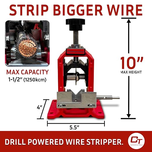 CopperMine Wire Stripping Machine, Drill Powered Benchtop Wire Stripper for 18 AWG to 1-1/2" Cable, Large Cable Wire Stripper, Manual Copper Wire Stripper Wire Recycling, Solid & Stranded Wire