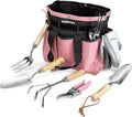 WORKPRO 8-Piece Pink Garden Tool Set, Stainless Steel Gardening Tools with Wood Handle, Including Garden Tote, Gloves, Trowel, Hand Weeder, Cultivator and More, Gardening Gifts for Women - Pink