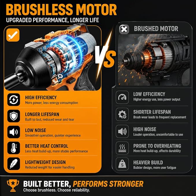 740 Ft-lbs Cordless 1/2" Brushless Impact Wrench with 4.0Ah Battery | Sockets, Storage Case and Charger Include High Torque 1000N.m Impact Gun for Automotive and Heavy Duty Use