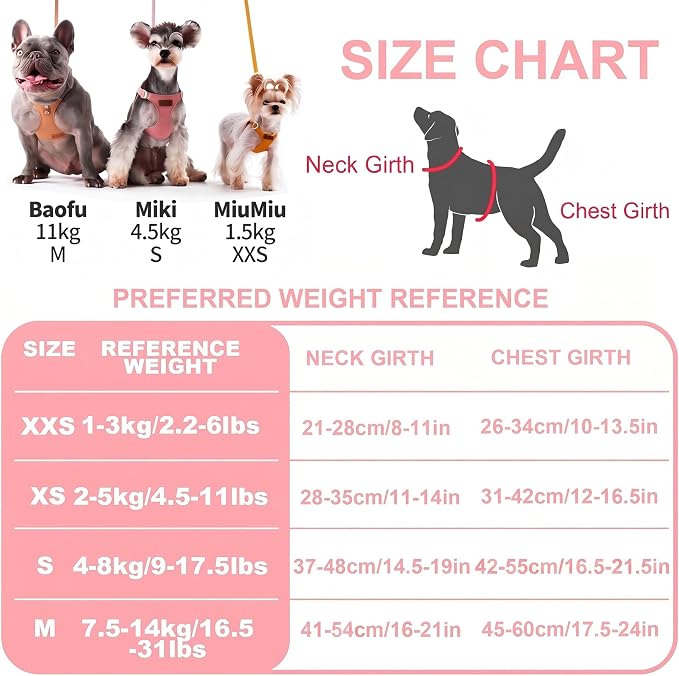Puppytie XS Dog Harness and Leash Set, Pink, XS (4.5-11 lbs) | Extra Small Dog Harness, Puppy Harness and Leash, Soft Lightweight and Adjustable, Small Dog Harness for Daily Walks