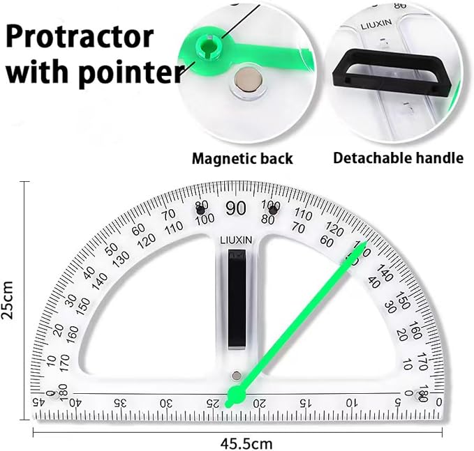 Magnetic Geometry Tool Set Clear Drafting Tools Mathematics Protractor, Triangular Scale Ruler Math Classroom Teaching Measurement Set Oversized Ruler (Transparent 2-Piece Set)