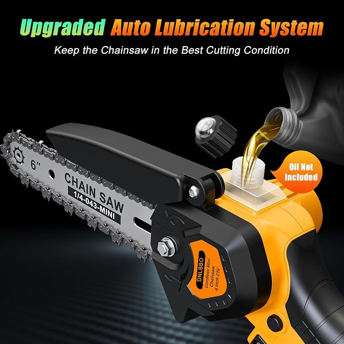Mini Chainsaw Cordless, 6 inch Electric Chainsaw, with 2 Batterys Automatic Oiler for Wood Tree Cutting, Garden & Household Use Stocking Holiday Gifts for Men, Fathers & Gardening Enthusiasts