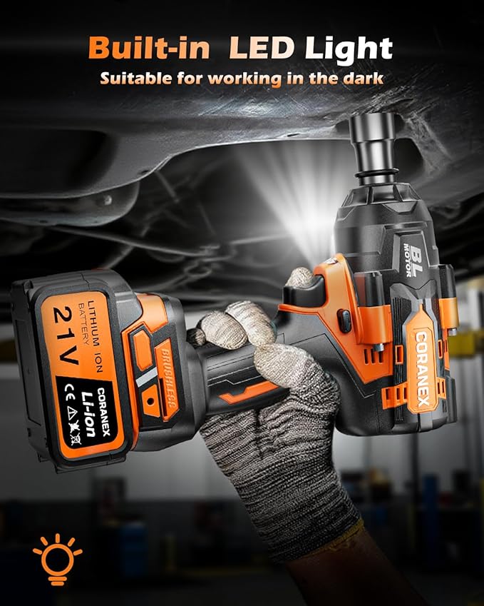 1/2" Cordless Impact Wrench | 1300N.m (960ft-lbs) | 2x4.0Ah Batteries - Longer Runtime | Fast Charger | Variable Speed Control | Brushless High Torque Impact Gun for Car/Mower/Pickup with Case