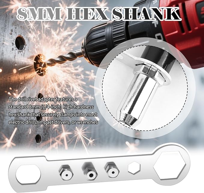2026 New Rivet Gun Adapter for Drill Kit,Professional Rivet Drill Attachment for Cordless Electric Power Drills,Rivets Adapter for Drills Kit with Removable Handles & 4 Rivets Heads
