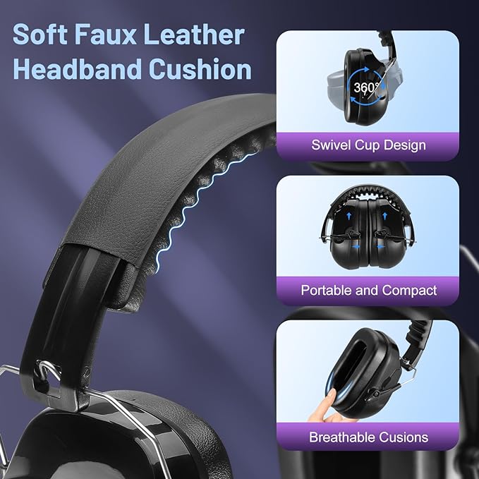 Floriogra 2 Pack 34dB Noise Canceling Headphones For Shooting, Hearing Protection Earmuffs, Ear Protection Headphones, Thickened Headband Ear Muff For Noise Reduction for Shooting, Construction,Mowing