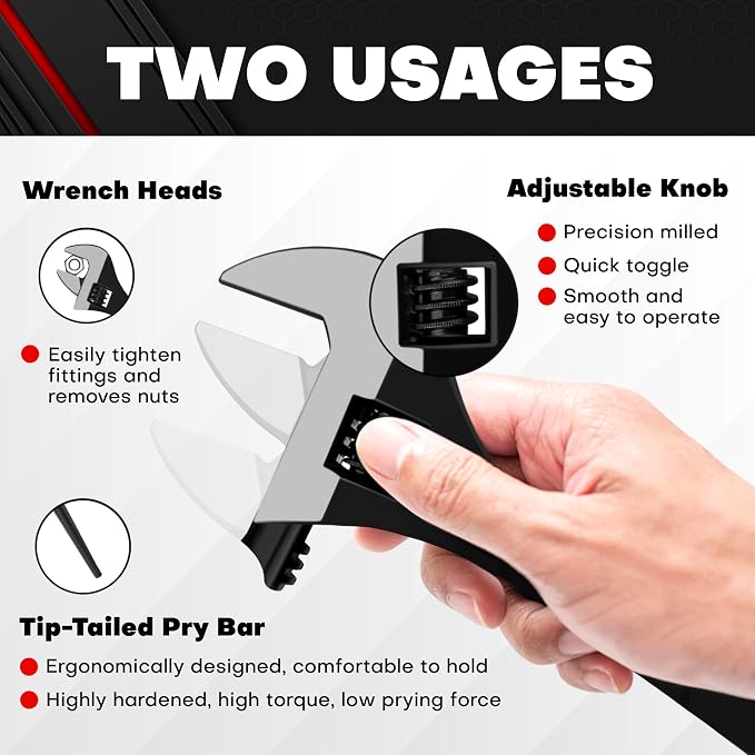 C&T 3-Piece Adjustable Spud Wrench and Pry Bar Set, 10In, 12In, 16In, Spud Wrench, Nail Puller, Claw Bar, Cats Paw Nail Puller, Universal Wrenches, CR-V, Suitable for Home Renovation and Woodworking