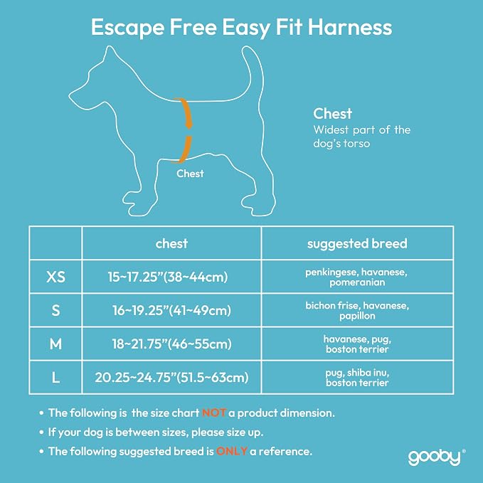 Gooby Escape Free Easy Fit Dog Harness, Step-in, Black, Medium | Patented escape-free frame; Contracts if they back out; Step-in easy on/off; Machine washable; Light POM leash ring