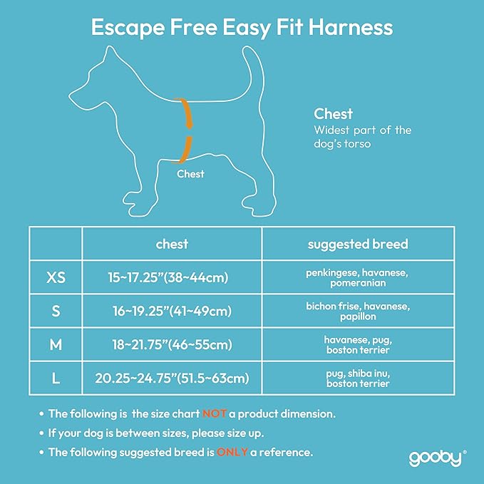 Gooby Escape Free Easy Fit Dog Harness, Step-in, Black, X-Small | Patented escape-free frame; Contracts if they back out; Step-in easy on/off; Machine washable; Light POM leash ring