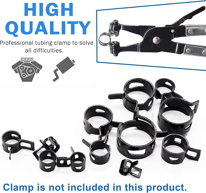 Tnisesm 140 Pcs 12Values 6-22mm Spring Hose Clamp Assortment Kits Silicone Vacuum Hose Action Low Pressure Air Clip Clamp Hoses Clamps sleeving(Black)