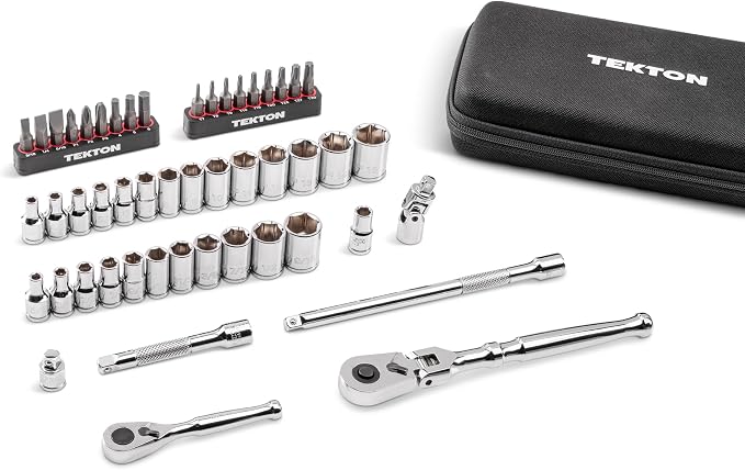 TEKTON 1/4 Inch Drive 6-Point Small Engine Socket Set, 50-Piece | SKT07904 | (5/32 - 9/16 in., 4 - 15 mm, Phillips #1 - 3, Slotted 3/16 - 5/16 in., T7 - T30), Shallow, Zipper Case, Custom Foam