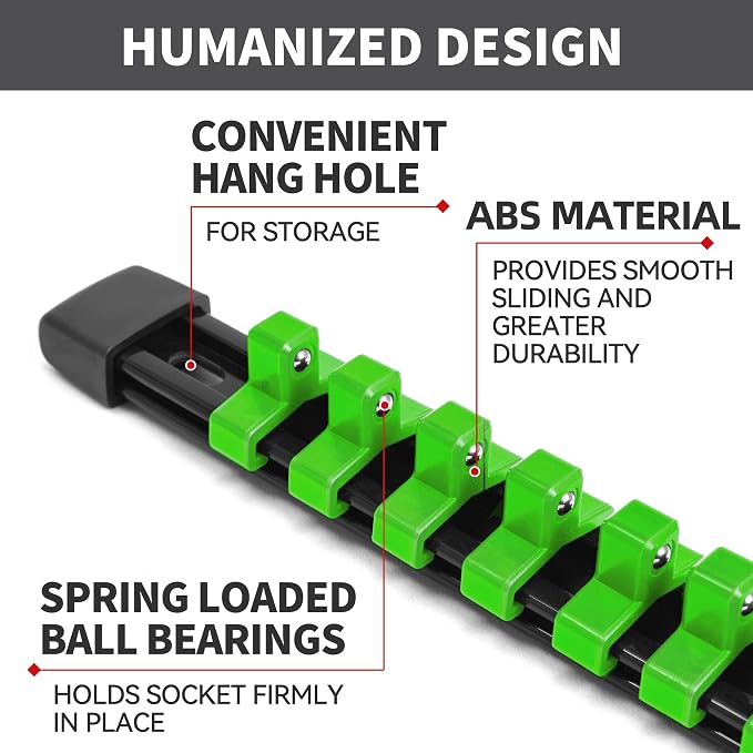 Reniteco 15-Pack Socket Organizer Set, 1/4" x 80 3/8" x 75 1/2" x 60 Clips | 215 Clip Capacity, Havy-Duty ABS Socket Rails, Removable Clips, Drive Socket Storage, Toolbox Drawer or Wall Mount