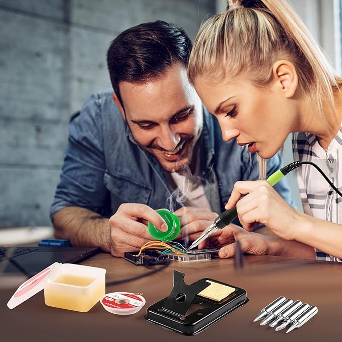 Soldering Iron Kit, 100W LED Digital Solder Gun kits with Ceramic Heater, Adjustable Temperature Welding Tools with Tips, Wick Braid, Stand, Solders Wire, Sponge, Flux Paste