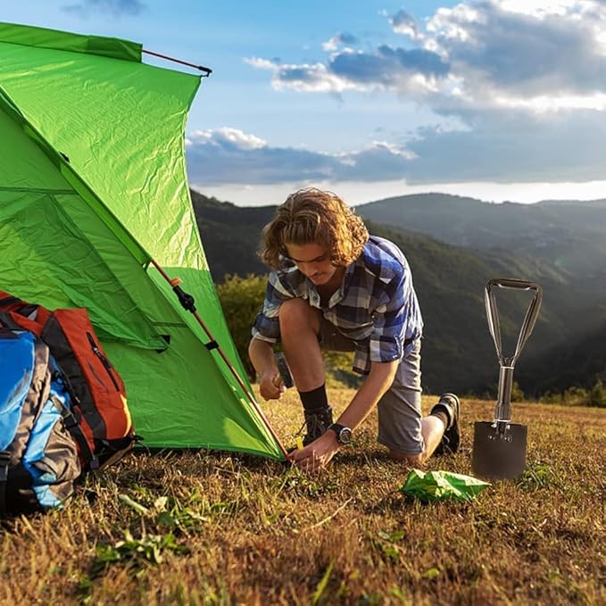 Folding Shovel, 18.5'' Lightweight Camping Shovel Portable High Carbon Steel Digging Mini Trowels for Outdoor Camping Backpacking Hiking Car Emergency Home Garden(Green)