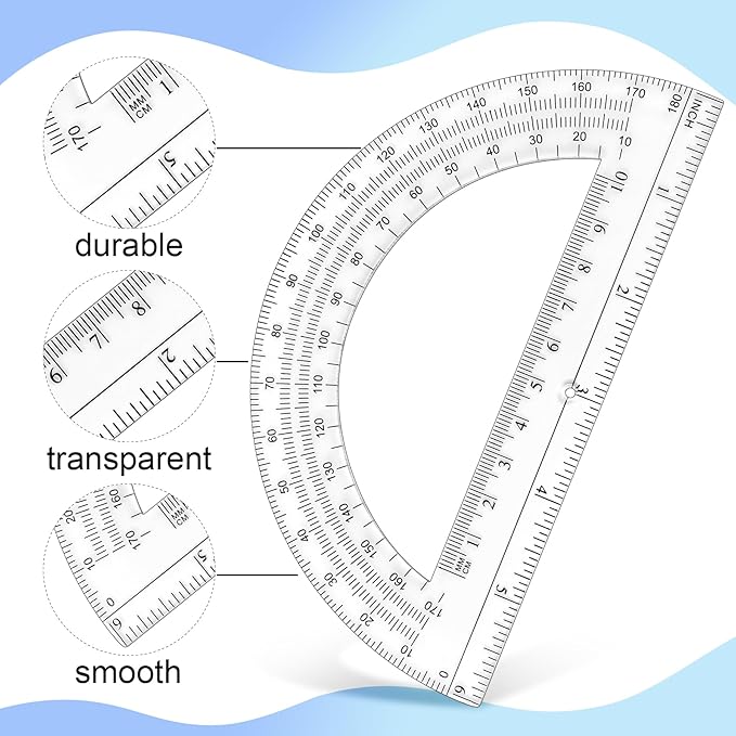 Unjoo Plastic Protractor Math Protractors 180 Degrees for Geometry Classroom Student School Office Supplies, 6 Inch, Pack of 2 (Blue)