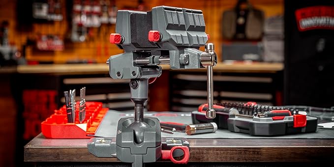 Real Avid Vise - 360° Swiveling Bench Vise for Optimal Positioning, Versatile Applications, 5" Jaw Width Vise for Cleaning, Maintenance, Woodworking & More High-Torque Applications up to 100 ft-lb