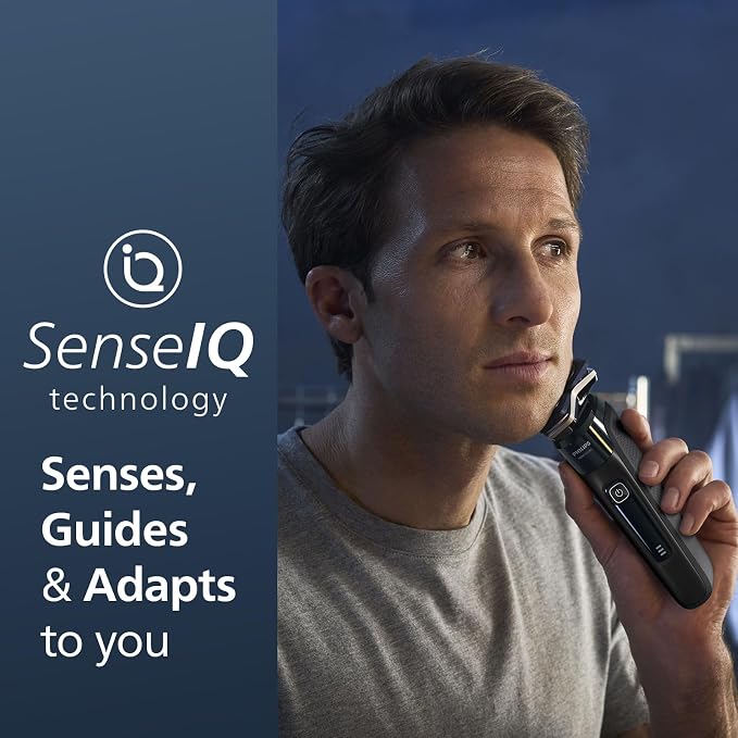 Philips Norelco Shaver 7300, Rechargeable Wet & Dry Electric Shaver with SenseIQ Technology, Pop-up Trimmer, Charging Stand, Click-on Nose Trimmer, & Travel Case, S7887/92