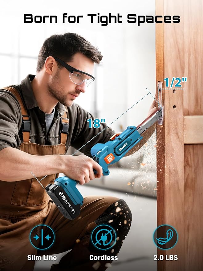 Seesii Belt Sander 1/2" x 18", 6 Speeds Max 1700 FT/Min, with 2 * 2.0Ah Battery, Charger, Hand Held Belt Sander for Metal Working, Wood, Plastic, Auto Grinding