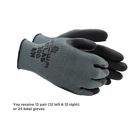 SHOWA Atlas 300B Original 1994 Crinkle Grip Work Gloves, Natural Latex Palm, Heavy Duty 10-Gauge for Construction, Landscaping, Gardening, & Masonry, Black, X-Large, 12-Pair