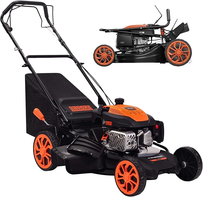 Self-Propelled Gas Lawn Mower - 21 inch with 170cc 4-Stroke Engine, 7-Position Cutting Height, 3-in-1 Versatile Mulching Bagging Discharging, 1.9 Bushels Large Grass Collector, EPA Compliment