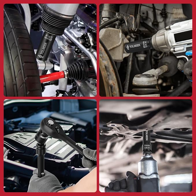 63-Piece 1/2" Drive Impact Socket Set, SAE (3/8 to 1 inch) and Metric (10-24mm) Socket Wrench Set with Extension Bars, Palm Ratchet Kit, CR-V Steel for Auto/Industrial Repairs