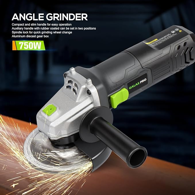 GALAX PRO Electric Angle Grinder,Equipped with 4.0 Amps Motor with 520W Max Output Power,4-1/2 inch Corded Angle Grinder 12000RPM with Cutting & Grinding Wheels,Flap Disc and Auxiliary Handle