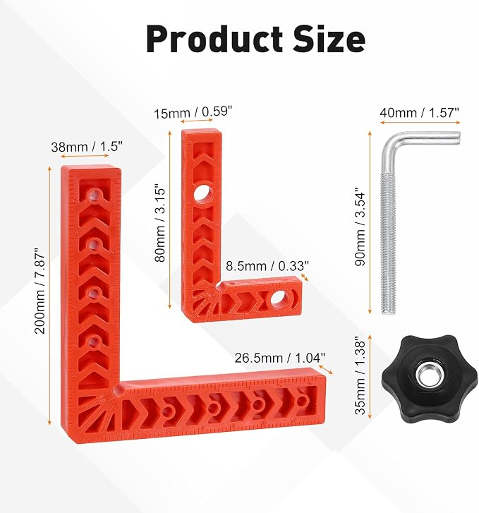 HARFINGTON 4Pcs Corner Clamp 90 Degree 3/8" Right Angle Clamp Set for Woodworking, ABS Plastic Positioning Square Tool for Picture Frame Box Cabinets Drawers, Orange