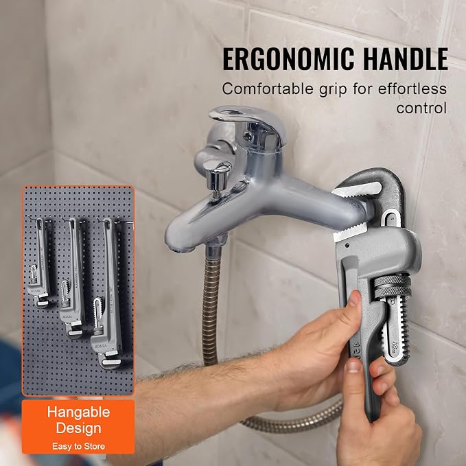 VEVOR 3-Piece Pipe Wrench Set, 10" 14" 18" Aluminum Straight Pipe Wrench, Adjustable Plumbing Wrench, with High Strength Jaw and Ergonomic Handle, Hangable Design, for Water Pipes, Automotive Repairs