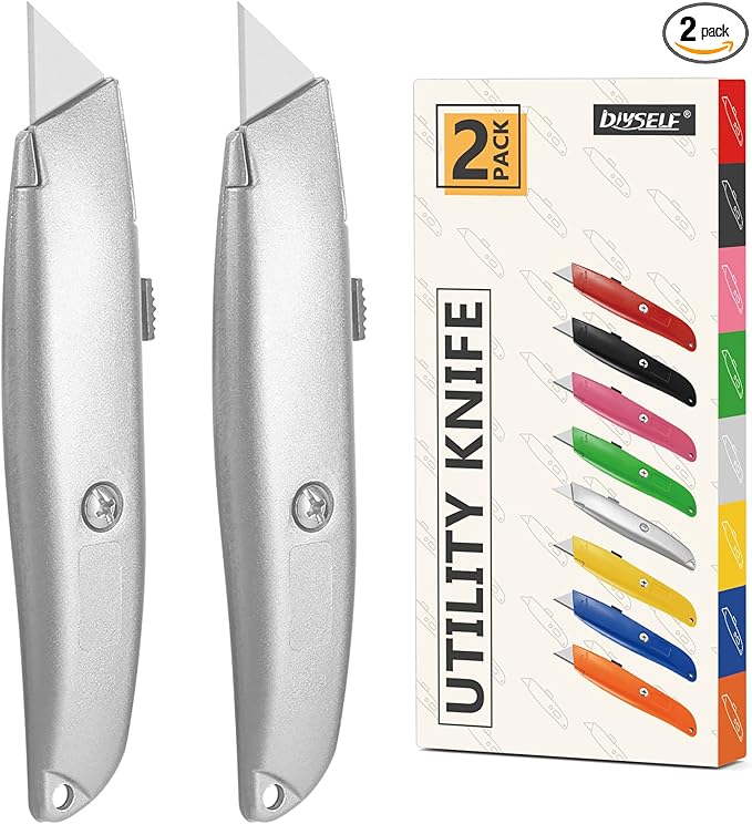 DIYSELF 2Pack Utility Knife Box Cutter Retractable Blade Heavy Duty PVC Pipe Cutter(Silver)