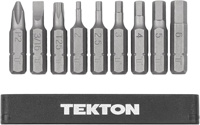 TEKTON 1/4 Inch Bicycle Bit Set with Rail, 9-Piece (#2, 3/16 in., T25, 2-6 mm) | DZZ93003