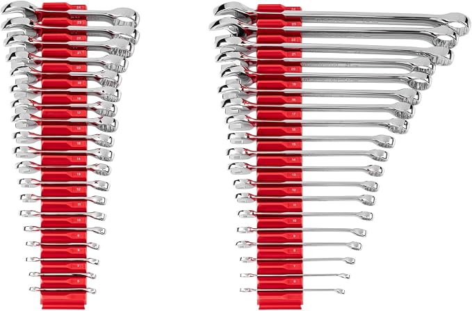 TEKTON Stubby and Standard Combination Wrench Set, 38-Piece | WCB95904 | (6 - 24 mm), Modular Organizers, Chrome Finish