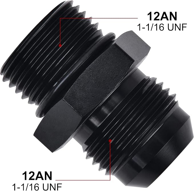 EVIL ENERGY 12AN Flare to 12AN ORB Male Fuel Rail Adapter 2PCS Bundle with Adjustable 3AN-12AN Wrench Aluminum Black