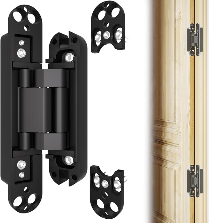Hidden Door Hinge, 2 Pcs, Rotating Silent Design - Concealed Invisible Hinges Perfect for Invisible, Secret & Bookcase Doors, Ideal for DIY Carpenter, 3-Way Adjustable, Side Mount, 6in