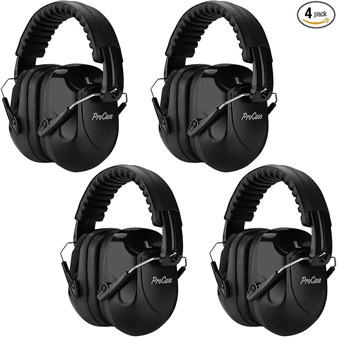 ProCase Noise Reduction Ear Muffs, Sound Proof Ear Protection, NRR 28dB Noise Cancelling Headphones for Adults Kids Autism, Hearing Protection for Mowing -4 Packs, Black