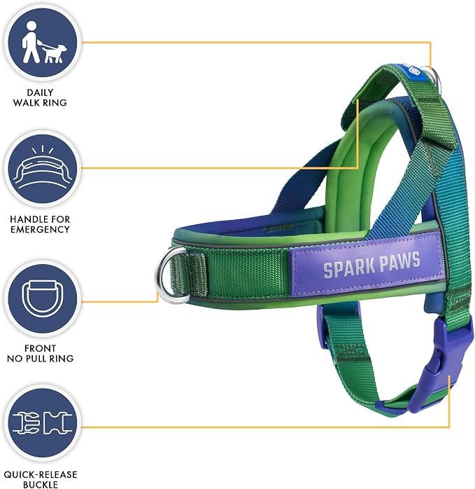 Spark Paws No Pull Front Clip Dog Harness - Easy On, Padded and Lightweight | Two Clips, On in Seconds, Chest Bearing, Australian Style, No Throat Pressure, for Small Medium and Large Breeds