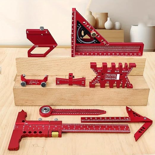Aluminium Woodwork Measuring and Scribing Tool Set - 9 Piece Precision Kit for Carpentry and DIY Projects with Storage Box(9 Pieces.)