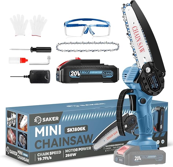 Saker Mini Chainsaw|6 Inch Chainsaws[2026 Upgraded]|Mini Cordless Electric Chain Saw|Small Handheld Portable Chain Saws Battery Powered Saw for Tree Trimmer and Garden,Gifts for Men