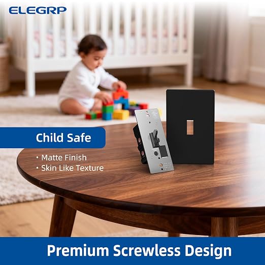 ELEGRP Digital Dimmer Switch for LED/CFL, Toggle Dimmer Switch with Decorative Frameless Design Wallplate, Single Pole/3-Way, UL Listed, 10 Pack, Black