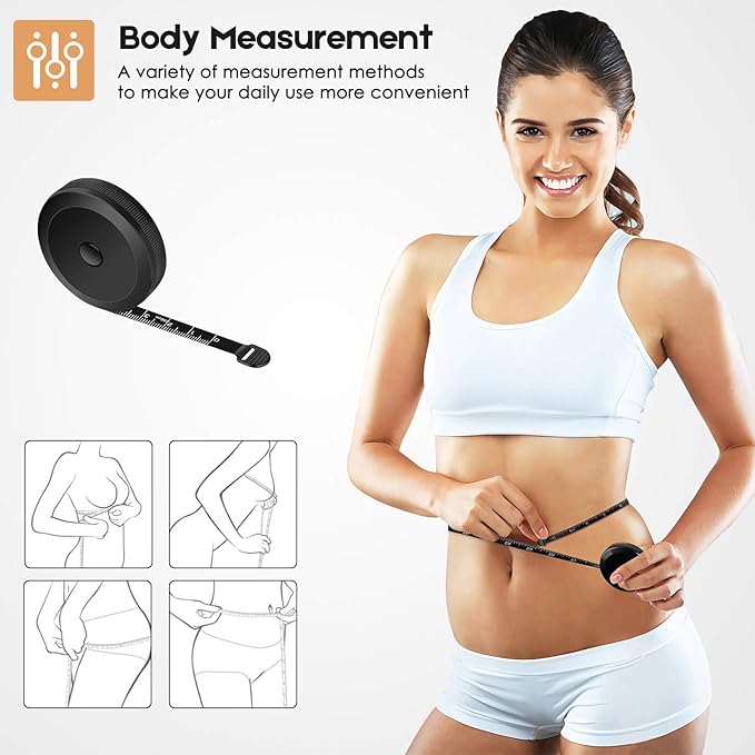 iBayam 2 Pack Tape Measure Measuring Tape for Body Fabric Sewing Tailor Cloth Knitting Vinyl Home Craft Measurements, 60-Inch Soft Fashion Pink & Retractable Black Double Scales Rulers for Body Weight