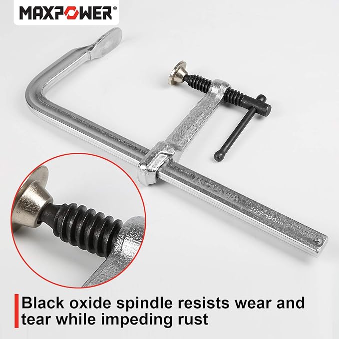 MAXPOWER 2-Pcs 12-inch F Clamp, 4-3/4" Throat, Forged Full Steel Bar Clamp