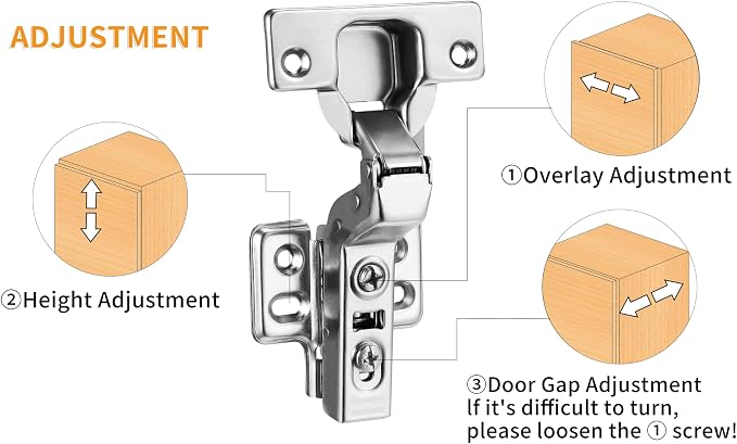 40pcs Inset Cabinet Hinge Frameless Concealed Door Hinges European Soft Closing Four-Hole Mounting Plate Hinges Nickel Plated Finish