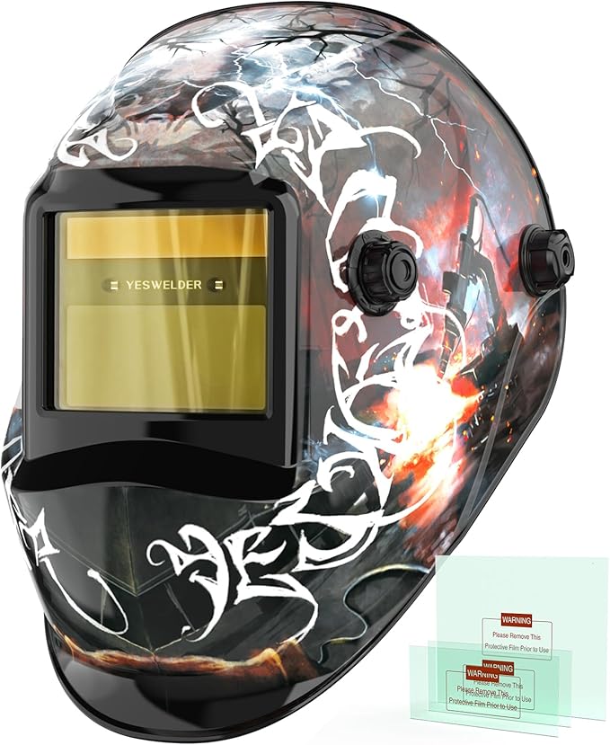 YESWELDER Auto Darkening Welding Helmet, Blue Light Blocking, 1/1/1/1 True Color Solar Powered Welding Hood with 2 Arc Sensors, Wide Shade 3.5/9-14 Welder Mask for TIG MIG ARC and Grind