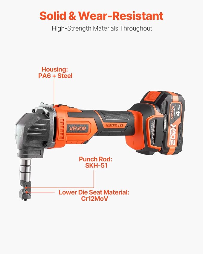 VEVOR Cordless Metal Nibbler, with 20 V 4000 mAh Battery, 2200 RPM Efficient Brushless Motor, Electric Nibbler Metal Cutter with Plastic Carrying Case for Cutting Steel Sheet and Aluminum Sheet