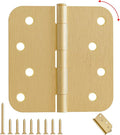 4" X 4" Satin Brass Door Hinges – 24 Pack Gold Door Hinges with 5/8" Radius, Rounded Interior Heavy Duty 4 Inch Exterior & Front Door Hinge for Residential Use