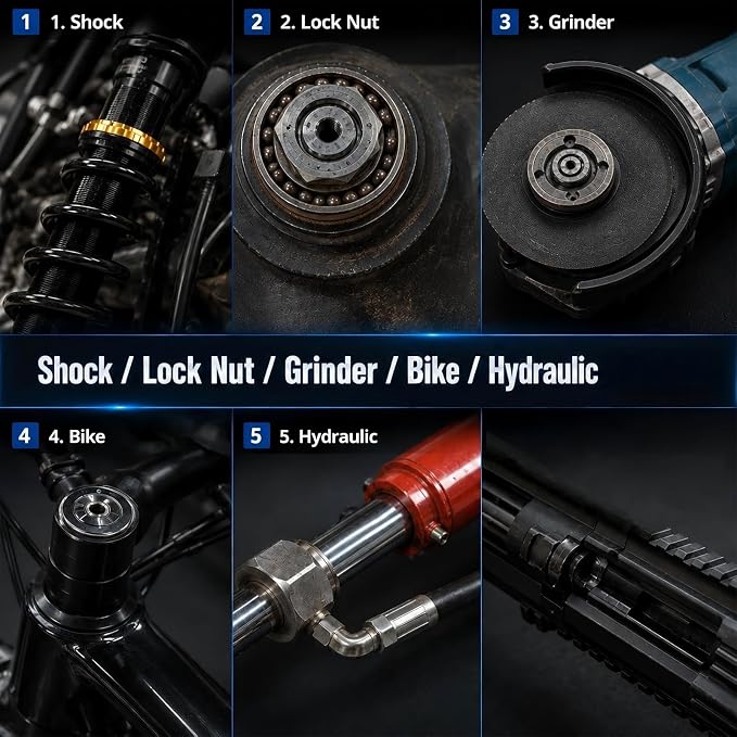 Adjustable Pin Spanner Wrench Set, Heavy Duty Shock & Lock Nut Tool | Fits coilover, shock & suspension lock nuts. Includes 14 pairs Metric/SAE pins. Adjustable hook spanner wrench tool kit.