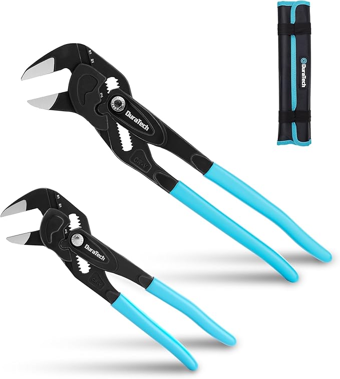 DURATECH 2-Piece Pliers Wrench, 7-Inch & 10-Inch Adjustable Wrench with Metric & SAE Scale, CR-V Steel Parallel Pliers with Storage Pouch, for Home Repair & Nut Tightening