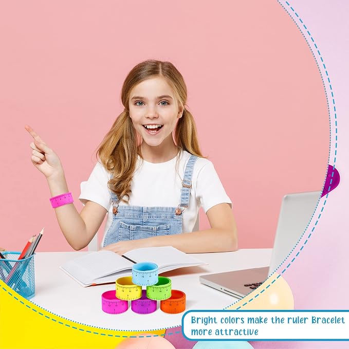 Deekin 48 Pcs Back to School Ruler Slap Bracelets Operation Items Bulk Ruler Snap Bracelets Colorful for Classroom with Scale Silicone for Kids Slap Wristbands with Scale Party Favor School Prize