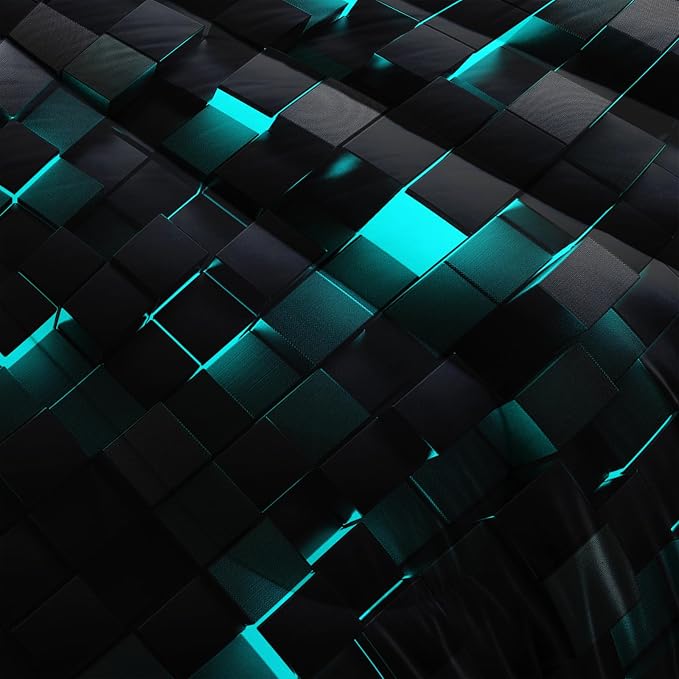 Geometric Turquoise Black Comforter Set,Light Honeycomb 3 Piece Bedding Set King Size for Teen Boys,Modern Quilt Set Geometry Decor,Microfiber Lightweight 1 Comforter 2 Pillowcases All Season