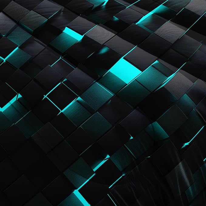 Geometric Turquoise Black Comforter Set,Light Honeycomb 3 Piece Bedding Set Full Size for Teen Boys,Modern Quilt Set Geometry Decor,Microfiber Lightweight 1 Comforter 2 Pillowcases All Season